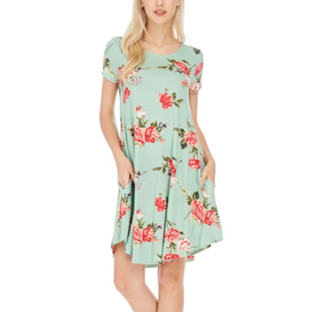 Floral Short Sleeves Midi Dress with Pockets